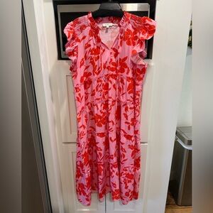 Pink and Red Floral Midi Dress